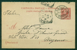 Z210 ITALIA REGNO 1908 Cartolina Postale RISPOSTA Leoni 10 C., Fil. C35, Mill.07, Da Zurigo 26.X.08 Per Bergamo, Annullo - Ganzsachen