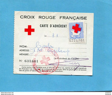 ERINNOPHILIE-Carte D'adhérent Acquitée 1966 Avec 2 Vignettes 1966+au Dos Vignette De La Ligue - Red Cross