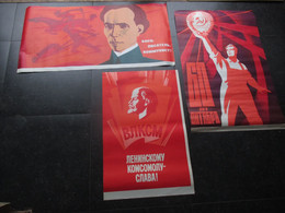 LOT 3 AFFICHES URSS ANNéES 70 (V2029) PROPAGANDE RUSSE Révolution D'Octobre 104 X 66 Cm Nikolaï Ostrovski, LENINE 1978 - Manifesti