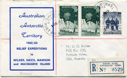 ANTARCTIQUE AUSTRALIEN LETTRE RECOMMANDEE DEPART DAVIS 21 FE 63 AUST ANTARCTIC TERR POUR L'AUSTRALIE - Covers & Documents
