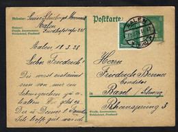 ALLEMAGNE 1928:  CP Entier De 8pf De Aalen Pour Bâle (Suisse), Affr. Compl. Concordant De 8pf - Briefkaarten