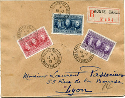 MONACO LETTRE RECOMMANDEE DEPART EXPOSITION PHILATELIQUE 19-2-28 MONTE-CARLO POUR LA FRANCE - Covers & Documents