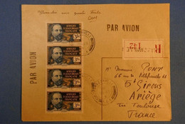 F2 AEF CONGO BELLE LETTRE RECOM.1945 BRAZZAVILLE POUR ST SIROUS FRANCE + BANDE DE 4 TIMBRES + AFFRANCHISSEMENT PLAISANT - Storia Postale