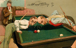 Billard * CPA Illustrateur * Gauffrée Embossed * Attention ! * Jeu Jeux - Autres & Non Classés