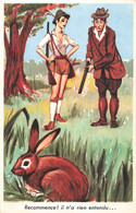 Illustrateur Illustration Louis Carriere Recommence Il N'a Rien Entendu Chasse Chasseur Fusil Lievre Lapin Pin-up - Carrière, Louis