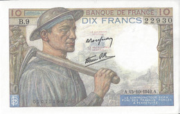 FRANCE - 10 Francs Mineur 1942 (A.15=10=1942.A)22930 - 10 F 1941-1949 ''Mineur''