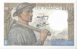 FRANCE - 10 Francs Mineur 1942 (A.15=10=1942.A)22639 - 10 F 1941-1949 ''Mineur''
