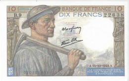 FRANCE - 10 Francs Mineur 1942 (A.15=10=1942.A)22638 - 10 F 1941-1949 ''Mineur''
