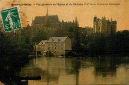 Montreuil Bellay * Vue Général De L'église Et Du Château * Moulin Minoterie * Cpa Toilée Colorisée - Montreuil Bellay