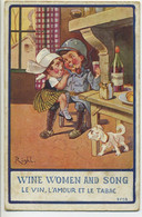 CPA Militaria Illustration RIGHT Wine Women And Son Le Vin L'amour Le Tabac Femme Sur Les Genoux D'un Soldat - Right