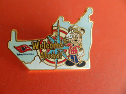 Pins EGF Email BD Disney -  Mickey Capitaine Bateau - Welcome A Bord  - Signé Officiel Trading 2008 - Cruise Line - Disney