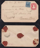 Argentina 1892 Registered Uprated Envelope Stationery SANTA FE To BUENOS AIRES Certicicados Y Valores Postmark - Storia Postale