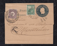Argentina 1902 Stationery Wrapper Uprated To MONTEVIDEO Uruguay With Postage Due Stamp - Covers & Documents
