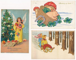 * 12 Db RÉGI üdvözlő Motívum Képeslap: Karácsony és Újév / 12 Pre-1945 Greeting Motive Postcards: Christmas And New Year - Unclassified