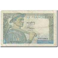France, 10 Francs, Mineur, 1949, 1949-03-10, B+, Fayette:8.20, KM:99f - 10 F 1941-1949 ''Mineur''