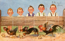 Teckel Dachshund * CPA Illustrateur Schlemo * Enfants Faisant Pipi Sur Le Chien Et Coq Poule * Dog - Dogs