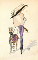 PLUME Plume * CPA Illustrateur * Femme Au Chapeau En Forme De Chien & Dog Lévrier * Hat Robe Mode Greyhound - Sonstige & Ohne Zuordnung