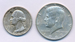 Amerikai Egyesült Államok 1964. 1/4$ Ag "Washington" + 1967. 1/2$ Ag "Kennedy" T:1-,2 Kis Patina  USA 1964. 1/4 Dollar A - Unclassified