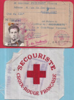 Guerre 1939-45 CROIX-ROUGE Carte De Secouriste 04/1944 M. PHILIBERT Et Centre De Brassard Provisoire Tissu Soyeux 8x8 Cm - War 1939-45