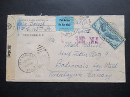 USA 1939 Zensurbeleg Air Mail By Clipper OKW Zensur Nach Bodenmais Adolf Hitler Platz 9 Flugpostmarke Trans Atlantic - Storia Postale