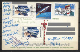 USA POSTCARD WITH AVIATION , SPACE SHUTTLE &  MOVIE STAMPS SENT TO PERU - Souvenirs & Special Cards