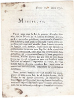 Lettre Envoyé Par L'Assemblé Nationale Le 31 Mars 1792  Aux Administrateurs Composant Le Directoire Du Département De - Décrets & Lois