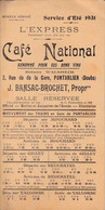 25 – PONTARLIER – PERNOD – Dépliant Publicitaire Des Horaires Des Trains Et Tacot De L’année 1931. - Railway & Tramway