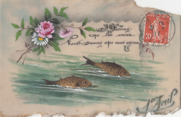 Matériaux Différents - Carte Porcelaine Peinte - Poisson D'avril - Fêtes - 1911 - Porcelaine