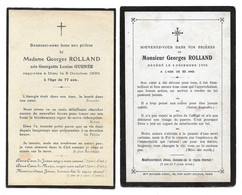 GEORGES ROLLAND DCD EN 1906 A 63 ANS ET GEORGETTE LOUISE GUENEE DECEDEE EN 1930 A L AGE DE 77 ANS - LOT 2 AVIS DE DECES - Obituary Notices