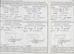 1942 BERTIGNAT VIN ROUGE (PUY DE DOME) - LOT DE 3 BULLETINS D ANALYSE - Documenti Storici