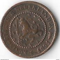 *netherlands  1/2 Cent 1891  Km 109    Vf+ - 0.5 Cent