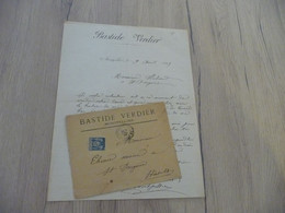 Lettre + Enveloppe à En Tête Pub Bastide Verdier Montpellier 1895 1 TP Type Sage - Straßenhandel Und Kleingewerbe