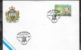 SAN MARINO - F.D.C. - 1992 - 100 RADIO - H.HERTZ - ANNULLO " SAN MARINO - MANTUA '92*5.6.92*MANTOVA" SU BUSTA FDC - Covers & Documents