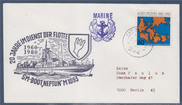 Marine, 20 Ans Au Service De L'escadron De Recherche Des Mines, SM Boot Neptun M1093 Enveloppe 1 Timbre De 1980 - Autres (Mer)