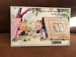 Chinon * Carte à Système Ancienne Complète * Au Camping - Chinon