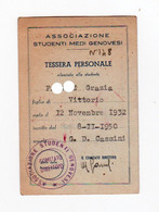 Tessera Associazione Studenti Medi Genovesi 1950 - Tarjetas De Membresía