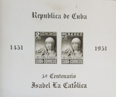O) 1952 CUBA - CARIBBEAN, PHOTOMECANIC PROOF, QUEEN ISABELLA I OF SPAIN, SOUVENIR SCT C50, XF - Geschnittene, Druckproben Und Abarten