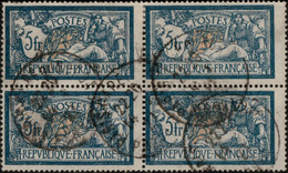 FRANCE 1900 - 5fr Merson Yv.123 - Bloc De 4 Oblitéré TB - 1900-27 Merson