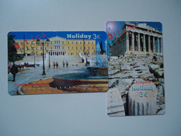 GREECE  2  USED PREPAID CARDS  MONUMENTS LADSCAPES EMPLE APHAIA - Landschaften