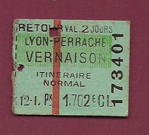 150121 TICKET CHEMIN DE FER TRAM METRO TRAIN GARE - PLM LYON PERRACHE VERNAISON 173401 2e CL - Europe