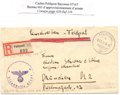 1941 - 14 Juin -Felpost Recommandé De Bayonne 07167 Bureau 603 TB - Guerra De 1939-45