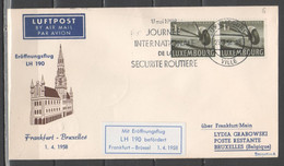 Lussemburgo 1958 - Volo Inaugurale Frankfurt-Bruxelles           (g7134) - Storia Postale