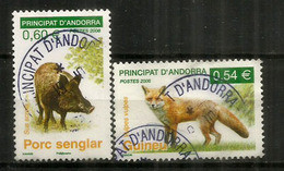 Faune D'Andorre: Le Renard Roux & Le Sanglier,  2 Timbres Oblitérés,1 ère Qualité, Oblitération Ronde. - Gebraucht