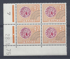 MONNAIE GAULOISE - PREO N° 134 - Bloc De 4 COIN DATE - NEUF** - 28/1/75 - 1 Point - Prematasellados