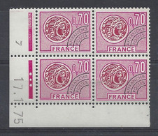 MONNAIE GAULOISE - PREO N° 136 - Bloc De 4 COIN DATE - NEUF** - 17/1/75 - 3 Points - Préoblitérés