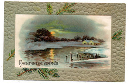 Nouvel An - Bonne Année ---illustrateur ????--1910--Village Enneigé ....carte Gaufrée....à  Saisir - Nieuwjaar