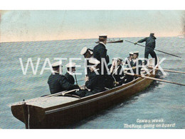 COWES WEEK THE KING GOING ON BOARD OLD COLOUR POSTCARD ISLE OF WIGHT - Cowes