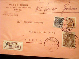 BUSTA RACCOMANDATA UFF GIUDIZIARIO EMPOLI 100L GRANDE TURRITA  + 80+15  LIRE VB1959 HW3775 - Empoli