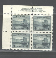 CANADA 1942, #253  "GRAIN ELEVATORS", P.B. #1  UL C.V.18,00 MNH - Plattennummern & Inschriften