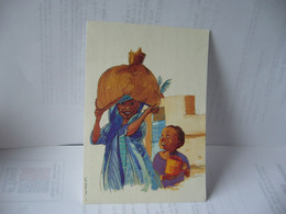 JEUNE FILLE AU SAC DE RIZ  TCHAD ILLUSTRATION ORIGINALE POUR ACTION CONTRE LA FAIN DE JOEL ALESSANDRA  CPM PAPIER FIN - Tchad